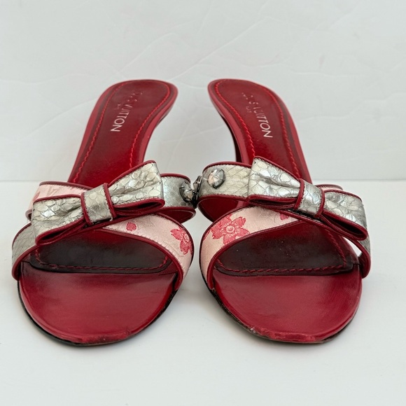 Louis Vuitton Vintage Red Pink Cherry blossom monogram Takashi Murukami mules 41 - Picture 3 of 11